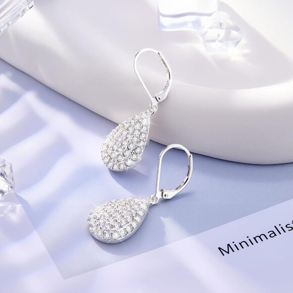 925 Sterling Silver Waterdrop Trendy Hypoallergenic Leverback Earings  for Women - Picture 7 of 7